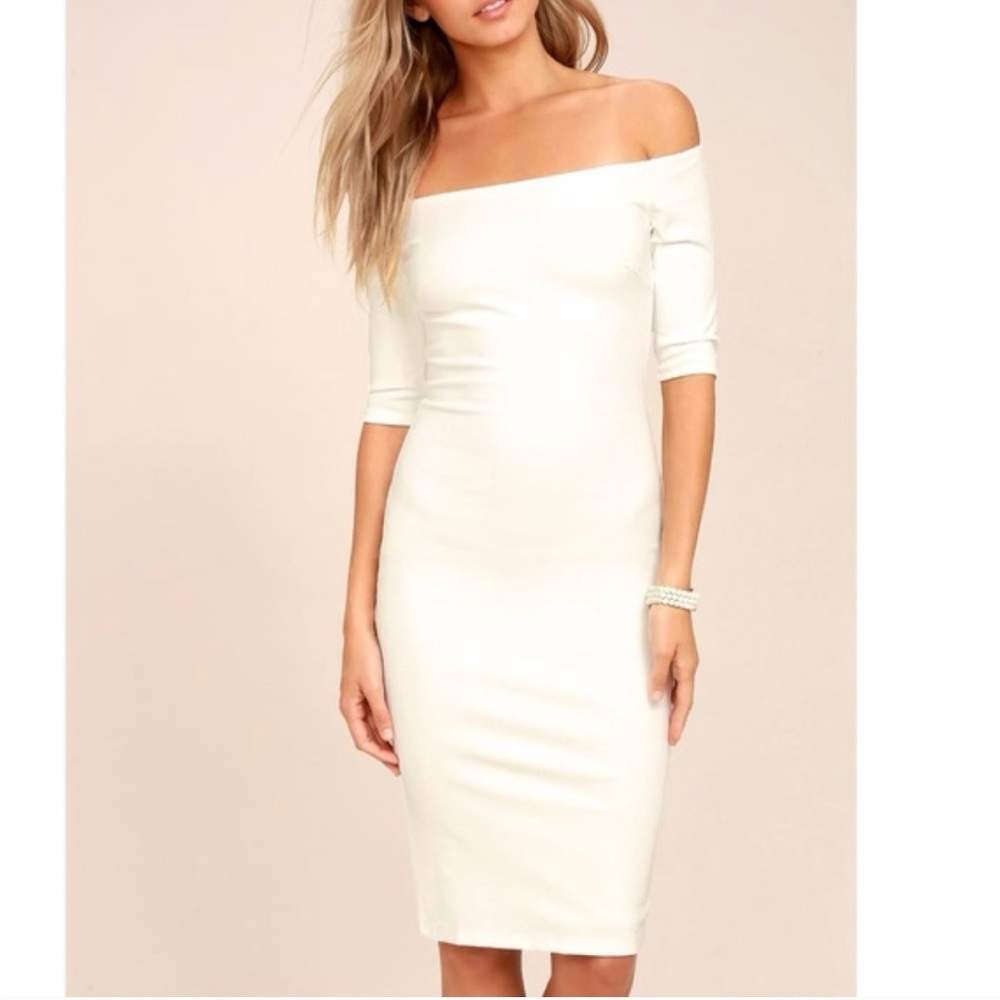 Lulu's Off-Shoulder Cream Midi Dress